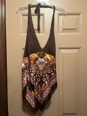 Cache Brown Floral Print Shirt with Multicolor Pattern